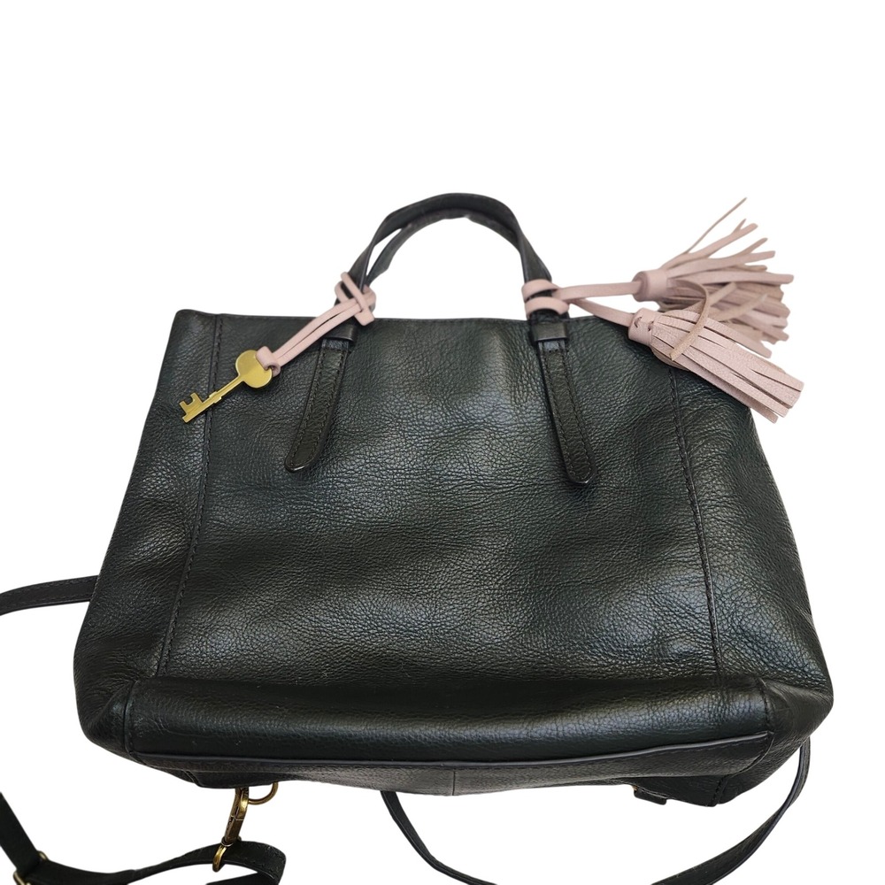 Fossil Camilla Convertible Backpack Tote Dark Green Pebbled Leather Boho Key - Picture 13 of 14